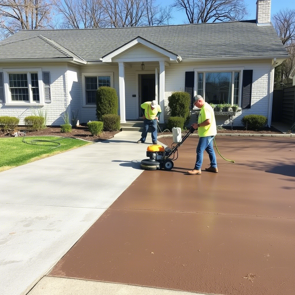 Professional concrete resurfacing work in progress