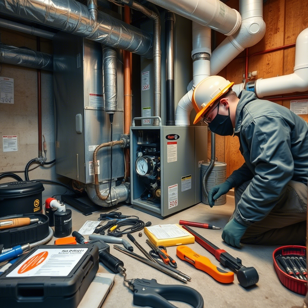 Professional HVAC technician servicing heating and cooling systems