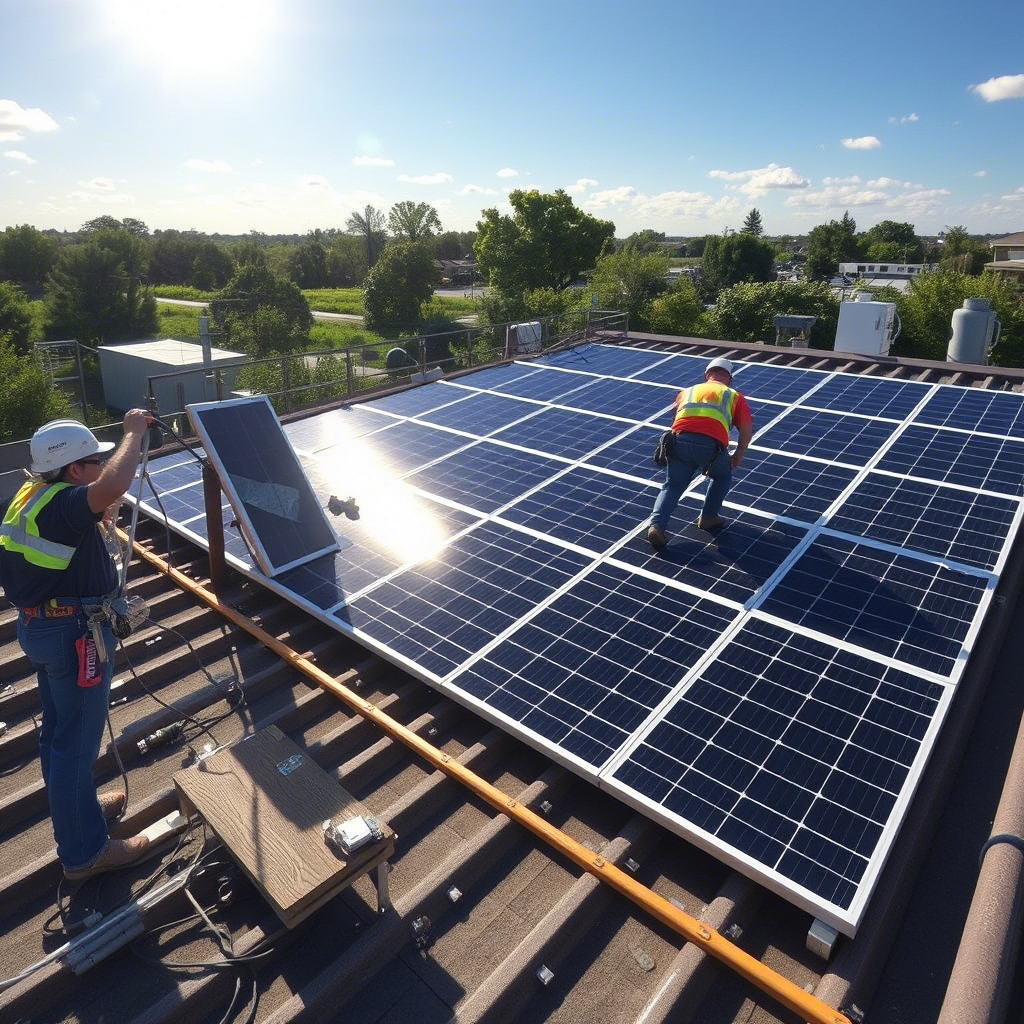 Professional solar panel installation on residential roof